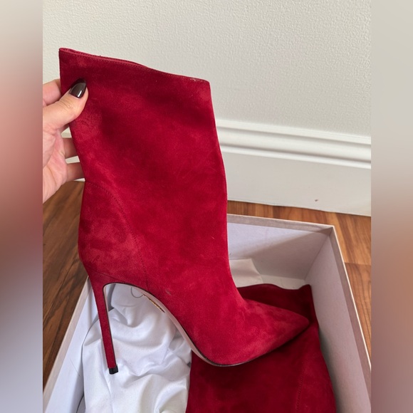 Aquazzura Women's Red Matignon Suede Stiletto Bootie Boot - Picture 2 of 9